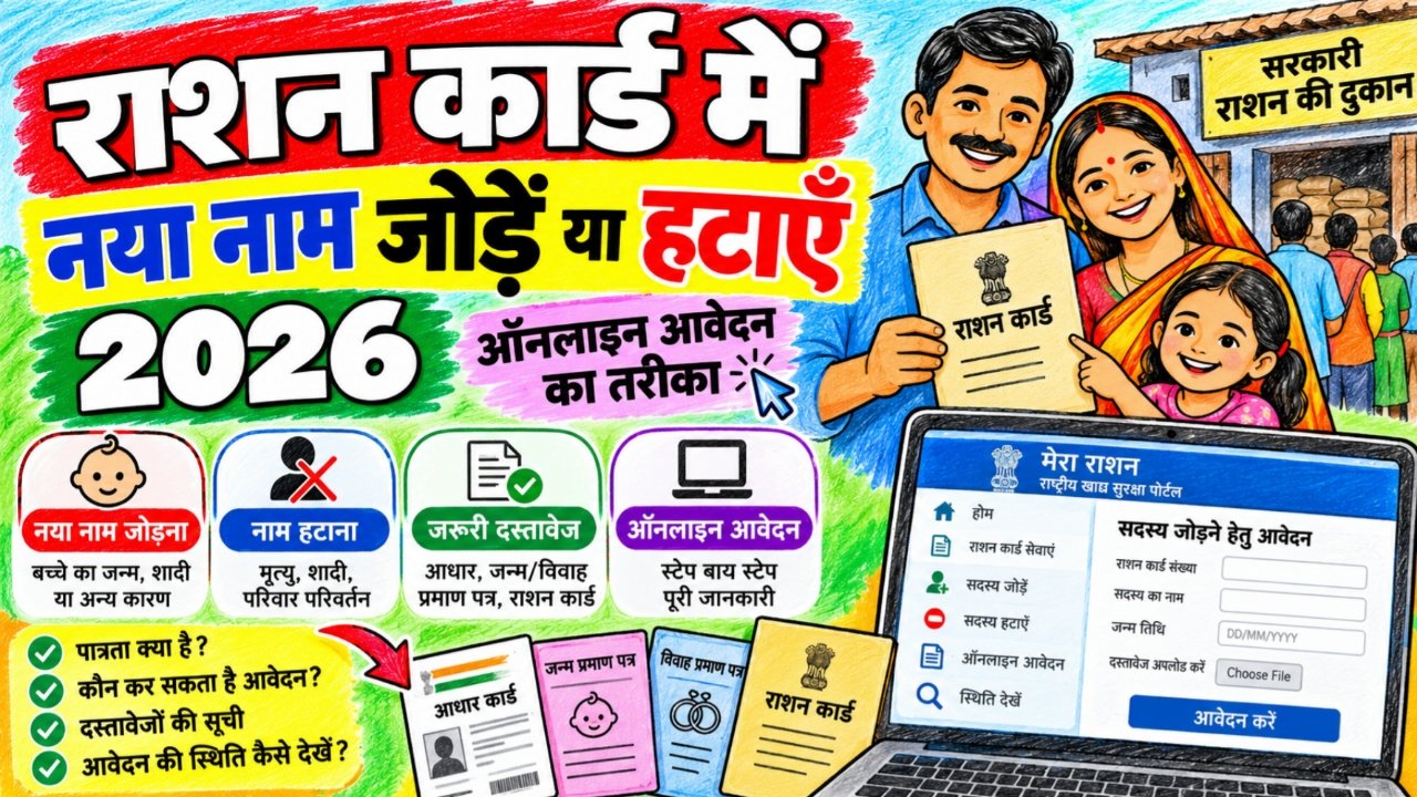 राशन कार्ड में नया नाम जोड़ें या हटाएँ 2026